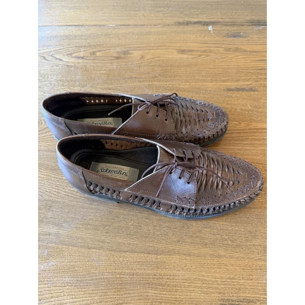 Vintage 90s St Johns Bay Woven Leather Oxford Huarache Shoes Mens 10 M Brown